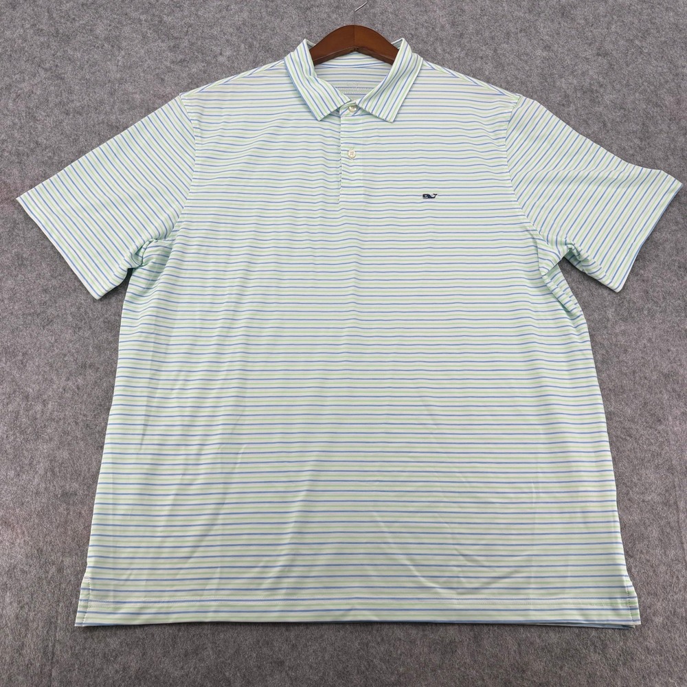 Vineyard Vines Mens XL Tri Color Bradley Perf Polo Shirt Blue Green Striped NWT
